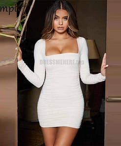 Neon Color Square neck Rushed Dress NEON COLOR DRESSES Color: White Size: S