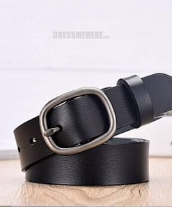 Women Genuine Leather Pin Buckles Vintage Belt GIFTS Color: Black Belt Length: 95cm 24to26 inch