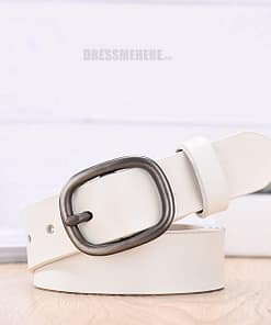 Women Genuine Leather Pin Buckles Vintage Belt GIFTS Color: White Belt Length: 120cm 37to39 inch