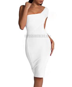 Ocstrade Celebrity Bandage Dress New Arrival 2020 Summer Women Neon Green Bandage Dress Bodycon One Shoulder Evening Party Dress NEON ZIP UP DRESSES Color: White Size: XS