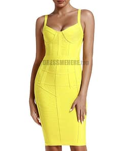Neon Zip Up Bandage Striped Yellow Dress NEON ZIP UP DRESSES color: Gray|Pink|Yellow