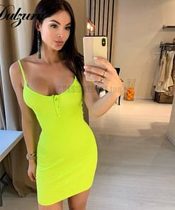 Dulzura ribbed knitted neon women mini dress sexy solid bodycon 2020 summer festival streetwear clothes party elegant clothing NEON COLOR DRESSES color: Orange|yellow green