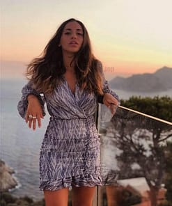 snakeskin print ruffle dress lantern sleeve v neck sexy dresses spring autumn sukienka letnia za 2020 women vestido de mujer NEON COLOR DRESSES color: Blue|Brown|Pink