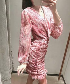 snakeskin print ruffle dress lantern sleeve v neck sexy dresses spring autumn sukienka letnia za 2020 women vestido de mujer NEON COLOR DRESSES color: Blue|Brown|Pink