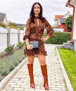 snakeskin print ruffle dress lantern sleeve v neck sexy dresses spring autumn sukienka letnia za 2020 women vestido de mujer NEON COLOR DRESSES color: Blue|Brown|Pink