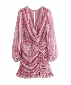 snakeskin print ruffle dress lantern sleeve v neck sexy dresses spring autumn sukienka letnia za 2020 women vestido de mujer NEON COLOR DRESSES color: Blue|Brown|Pink