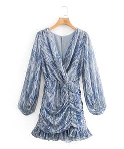 snakeskin print ruffle dress lantern sleeve v neck sexy dresses spring autumn sukienka letnia za 2020 women vestido de mujer NEON COLOR DRESSES color: Blue|Brown|Pink