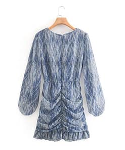 snakeskin print ruffle dress lantern sleeve v neck sexy dresses spring autumn sukienka letnia za 2020 women vestido de mujer NEON COLOR DRESSES color: Blue|Brown|Pink