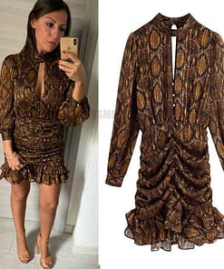snakeskin print ruffle dress lantern sleeve v neck sexy dresses spring autumn sukienka letnia za 2020 women vestido de mujer NEON COLOR DRESSES color: Blue|Brown|Pink
