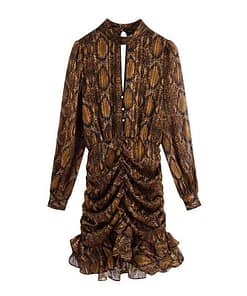 snakeskin print ruffle dress lantern sleeve v neck sexy dresses spring autumn sukienka letnia za 2020 women vestido de mujer NEON COLOR DRESSES Color: Brown Size: M