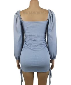 Bodycon Rushed Drawstring Puff Sleeve Mini Dress BEST BODYCON DRESSES color: Black|Blue|Light blue|Light pink|Pink|Purple|Red|White
