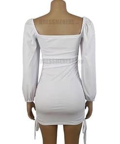 Bodycon Rushed Drawstring Puff Sleeve Mini Dress BEST BODYCON DRESSES color: Black|Blue|Light blue|Light pink|Pink|Purple|Red|White
