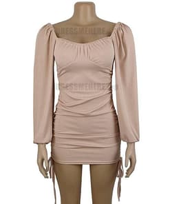 Bodycon Rushed Drawstring Puff Sleeve Mini Dress BEST BODYCON DRESSES color: Black|Blue|Light blue|Light pink|Pink|Purple|Red|White