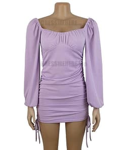 Bodycon Rushed Drawstring Puff Sleeve Mini Dress BEST BODYCON DRESSES color: Black|Blue|Light blue|Light pink|Pink|Purple|Red|White