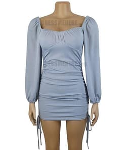 Bodycon Rushed Drawstring Puff Sleeve Mini Dress BEST BODYCON DRESSES color: Black|Blue|Light blue|Light pink|Pink|Purple|Red|White