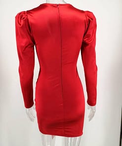 Satin Puff Long Sleeve Wrap Fold Mini Dresses SATIN TULIP HEM MINI DRESSES color: Blue|Red