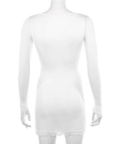 Darlingaga Square Neck Lace Patchwork Bodycon Black Dress Women Elegant Cotton Fashion Side Split Autumn Dress Mini Ladies Basic THUMB HOLE DRESSES color: Black|Black-Short Sleeve|Grey|Red|White