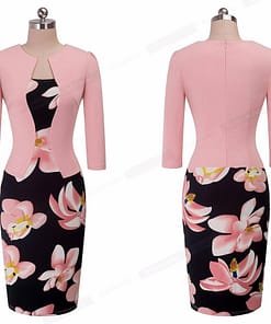 Nice-forever One-piece Faux Jacket Vintage Elegant Patterns Work dress Office Bodycon Female 3/4 Sleeve Sheath Women Dress b237 BEST BODYCON DRESSES color: Black and Flower|Blk and houndstooth|Light pink|Navy and white