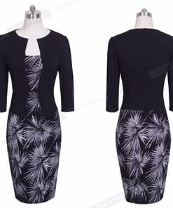 Nice-forever One-piece Faux Jacket Vintage Elegant Patterns Work dress Office Bodycon Female 3/4 Sleeve Sheath Women Dress b237 BEST BODYCON DRESSES color: Black and Flower|Blk and houndstooth|Light pink|Navy and white