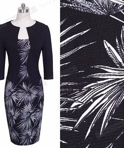 Nice-forever One-piece Faux Jacket Vintage Elegant Patterns Work dress Office Bodycon Female 3/4 Sleeve Sheath Women Dress b237 BEST BODYCON DRESSES color: Black and Flower|Blk and houndstooth|Light pink|Navy and white
