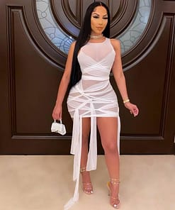 Ribbons Mesh See Through Bodycon Party Dresses Summer Women Sexy Clubwear Mini Dress Solid Sleeveless Female Outfits Vestidos BEST BODYCON DRESSES color: C|D|E|F|G|H|I|J|K|L1|N|O|P|Q|R|S1|T|U