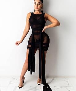 Ribbons Mesh See Through Bodycon Party Dresses Summer Women Sexy Clubwear Mini Dress Solid Sleeveless Female Outfits Vestidos BEST BODYCON DRESSES color: C|D|E|F|G|H|I|J|K|L1|N|O|P|Q|R|S1|T|U