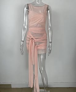Ribbons Mesh See Through Bodycon Party Dresses Summer Women Sexy Clubwear Mini Dress Solid Sleeveless Female Outfits Vestidos BEST BODYCON DRESSES color: C|D|E|F|G|H|I|J|K|L1|N|O|P|Q|R|S1|T|U