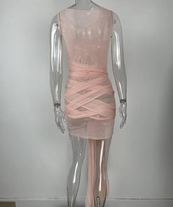 Ribbons Mesh See Through Bodycon Party Dresses Summer Women Sexy Clubwear Mini Dress Solid Sleeveless Female Outfits Vestidos BEST BODYCON DRESSES color: C|D|E|F|G|H|I|J|K|L1|N|O|P|Q|R|S1|T|U