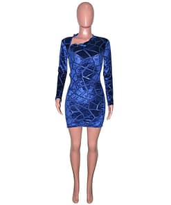 Beyprern New Chic Zipped Mini Dress(Royal Blue) Womens Long Sleeve Side Slit Skinny Velvet Short Party Dress Birthday Outfits LONG SLEEVE ZIP UP DRESSES color: Black|Blue|Pink