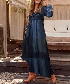 Bohemian Shirt Dress Women’s Maxi Sundress ZANZEA 2021 Spring Elegant Casual V Neck Ruflle Vestido Female Long Sleeve Tunic Robe PLUS SIZE BOHO MAXI DRESSES Color: B Blue Size: M