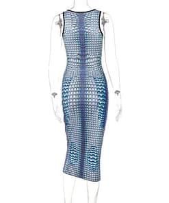 Chicology 2021 Women Summer Dress Snake Tie Dye 3D Print Sleeveless Midi Round Neck Y2K Bodycon Elegant Dresses BLUE SNAKESKIN DRESSES color: Blue