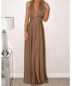 Sexy Women Multiway Wrap Convertible Boho Maxi Club Red Dress Bandage Long Dress Party Bridesmaids Infinity Robe Longue Femme PLUNGE MAXI DRESSES Color: Brown Size: S