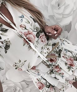 Vintage Women’s Wrap Summer V-Neck Boho Floral Print Dress Elegant Ladies Holiday Beach Mini Sundress Plus Size DAYTIME DRESSES color: Black|White
