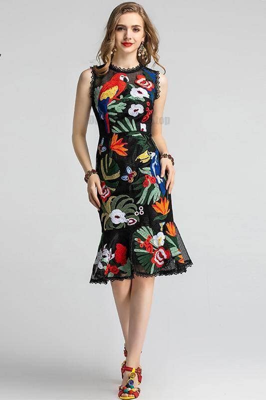 Best Bodycon Mermaid Ruffles Embroidery Dress BEST BODYCON DRESSES color: Multi