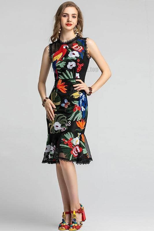 Best Bodycon Mermaid Ruffles Embroidery Dress BEST BODYCON DRESSES color: Multi