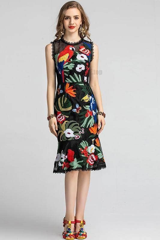 Best Bodycon Mermaid Ruffles Embroidery Dress BEST BODYCON DRESSES color: Multi