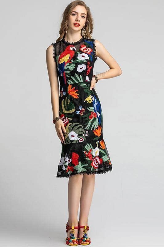 Best Bodycon Mermaid Ruffles Embroidery Dress BEST BODYCON DRESSES color: Multi