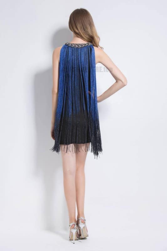 Flapper Metal Chain Halter Fringe Dress FLAPPER DRESSES color: beige with black|blue with black|fushia with black|pure black|pure blue|pure red|pure white|red with black|silver with black|white with black