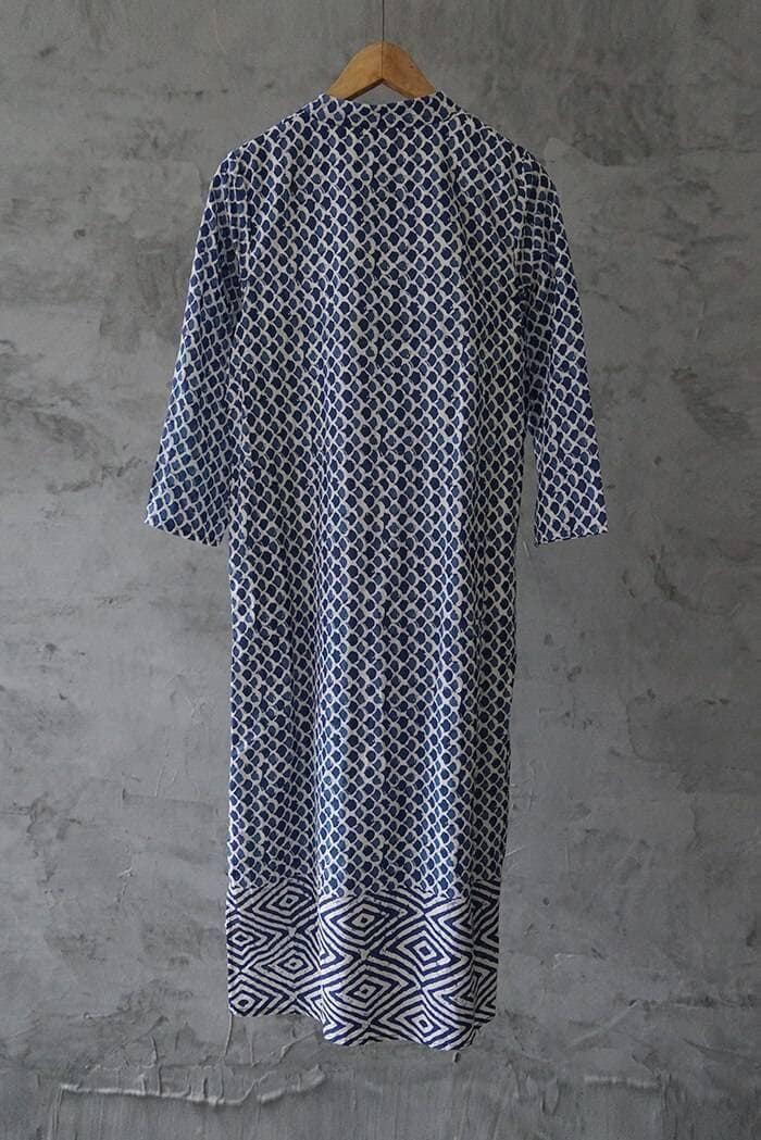 Buckle Retro Stand Plate Floral Print Dress BUCKLE DRESSES color: Blue