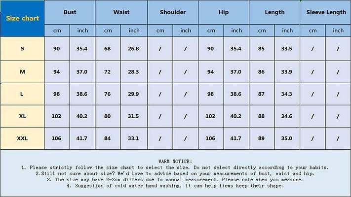 size chart satin tulip