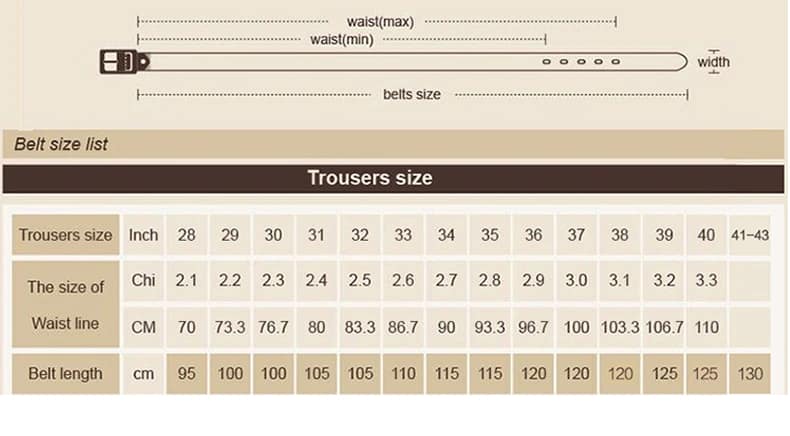 size chart belt