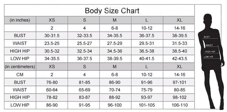 size chart green bodycon