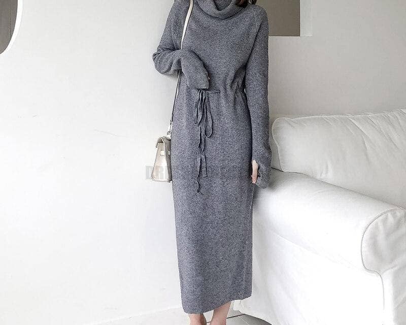 Thumb Hole Autumn Winter Turtleneck Long Sweater Dress THUMB HOLE DRESSES color: Beige|Black|Brown|Dark Grey|Khaki|White