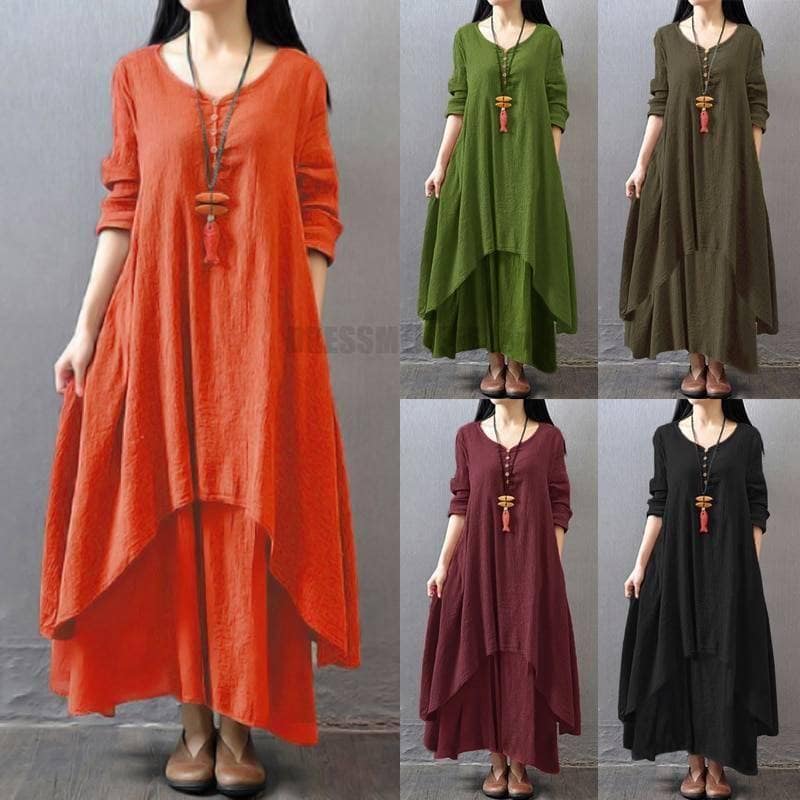 Daytime Autumn Winter Casual Oversized Boho Maxi Dress DAYTIME DRESSES color: Army green|Black|Brown|Burgundy|Orange