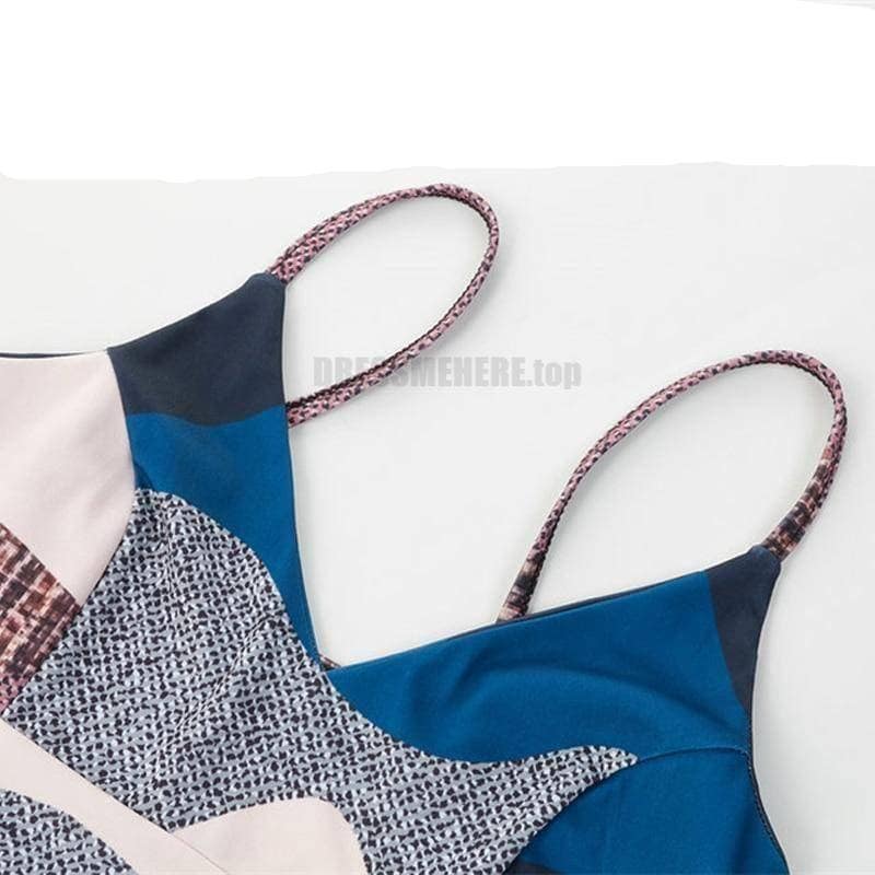 Sexy Summer Trumpet Patchwork V-Neck Print Asymmetrical Hem Dress SEXY SUMMER DRESSESES color: Multi