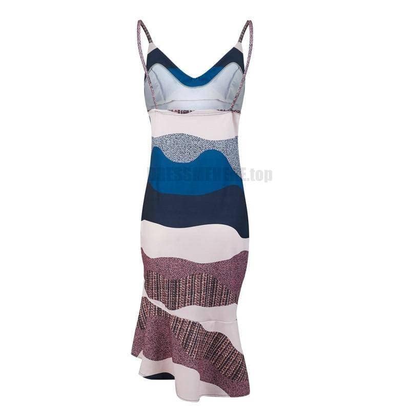 Sexy Summer Trumpet Patchwork V-Neck Print Asymmetrical Hem Dress SEXY SUMMER DRESSESES color: Multi