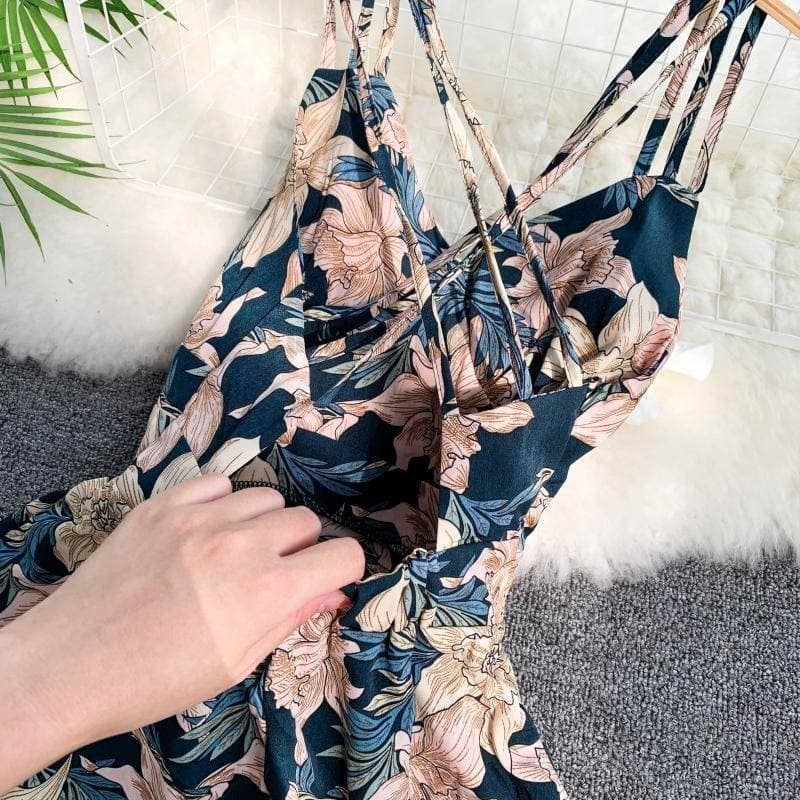 Spaghetti Strap Summer Floral Print Long Dress SPAGHETTI STRAP SUMMER DRESSESES color: Black|Navy Blue|Pink|Red