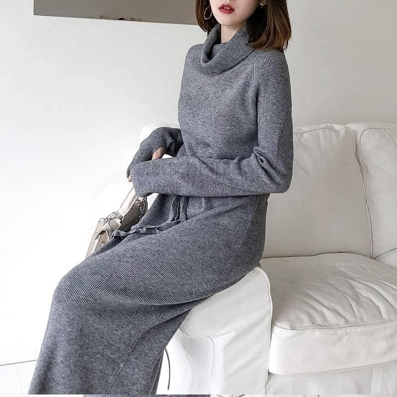 Thumb Hole Autumn Winter Turtleneck Long Sweater Dress THUMB HOLE DRESSES color: Beige|Black|Brown|Dark Grey|Khaki|White