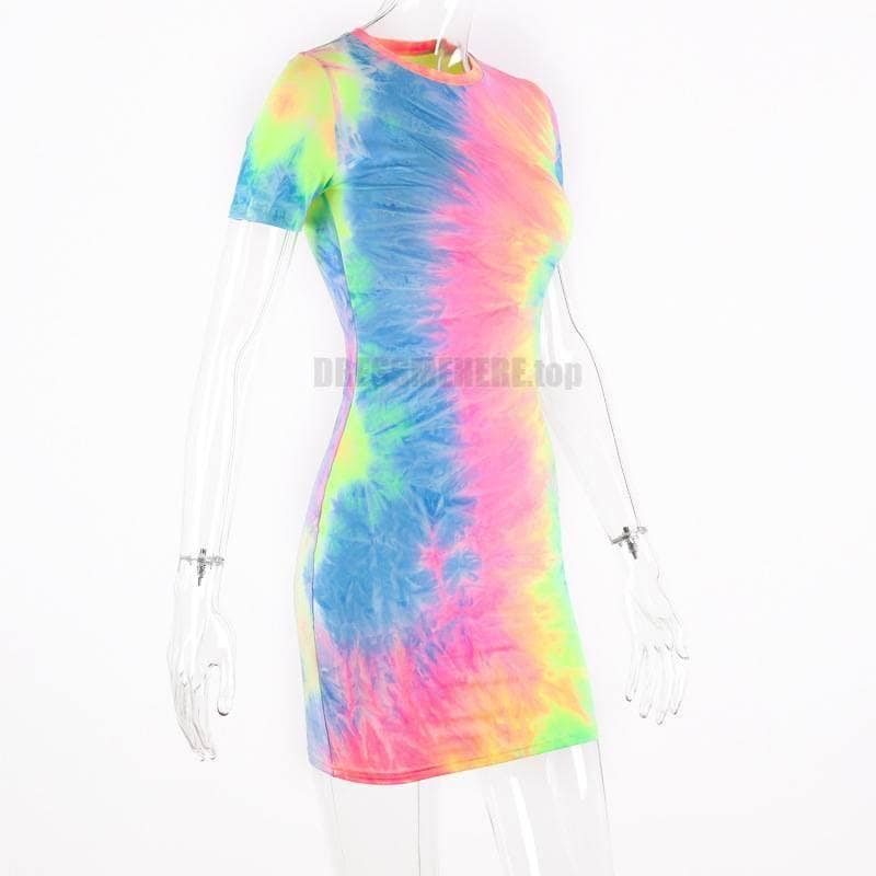 Neon Color Tye Dye Rainbow Sexy Dress NEON COLOR DRESSES color: Blue|Orange|see chart