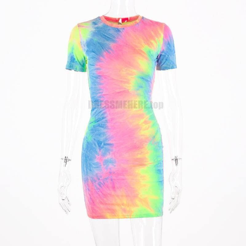 Neon Color Tye Dye Rainbow Sexy Dress NEON COLOR DRESSES color: Blue|Orange|see chart